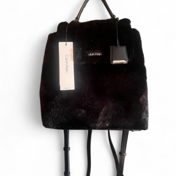 Calvin Klein Leilani Faux Fur Mini Backpack Black NWT Designer Bag main image 4
